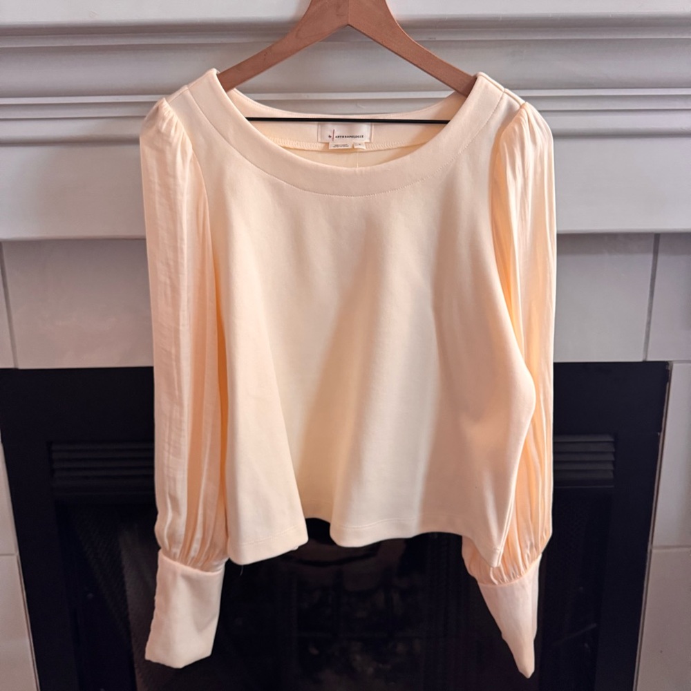 Anthropologie Silky Balloon-Sleeve Top Blouse Ivory NWT